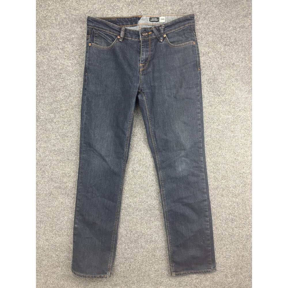 Volcom Solver Jeans Mens 30‎ Blue Modern Straight Denim 5 Pocket Zip Fly Stretch
